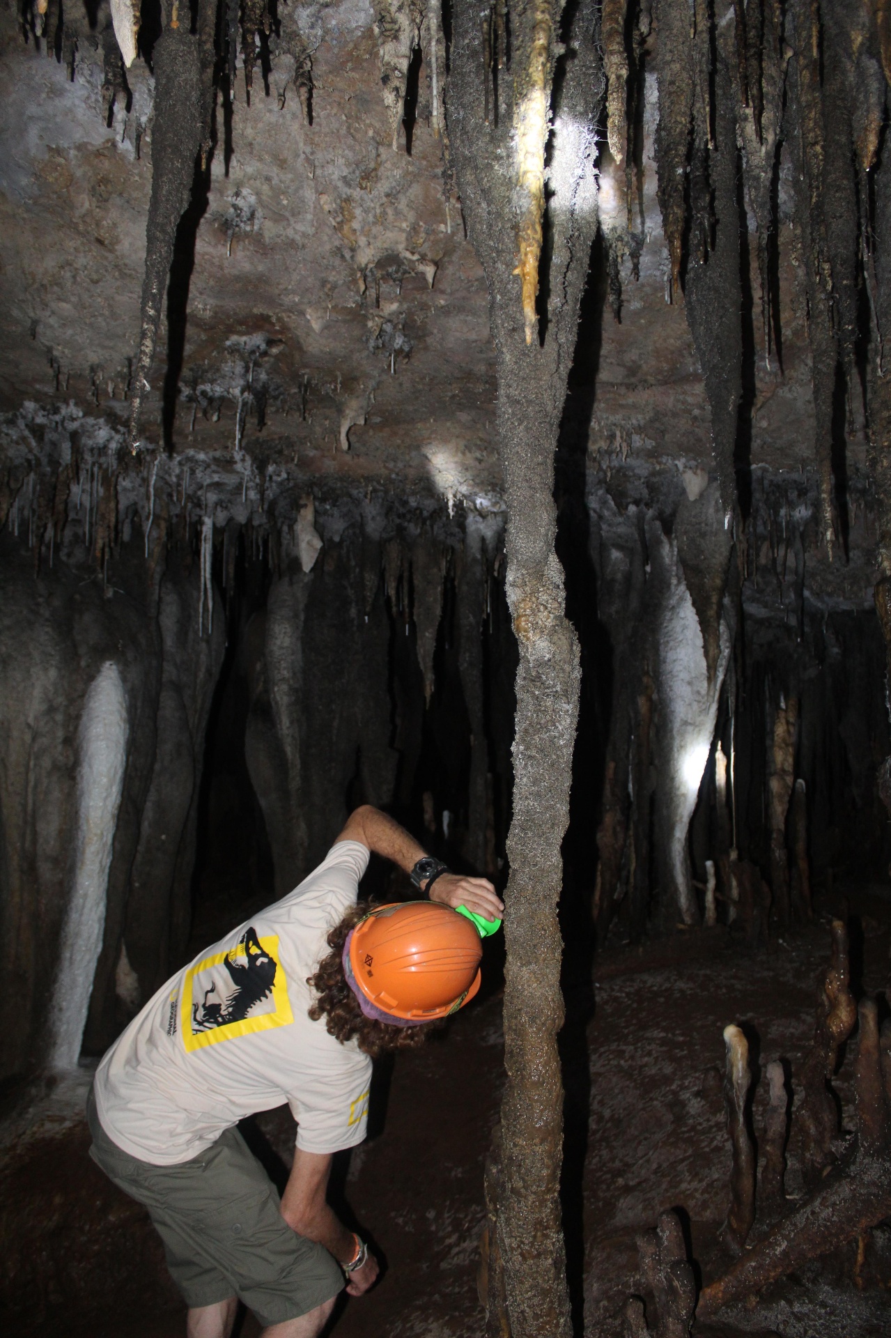 Exploring stalactites inside a Krabi cave